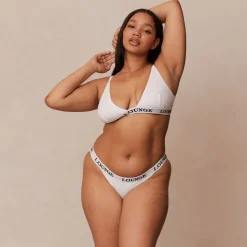 Bamboo Triangle Bra & Thong/Briefs Set - All White