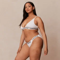 Bamboo Triangle Bra & Thong/Briefs Set - All White