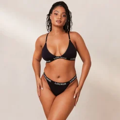 Bamboo Triangle Bra & Thong/Briefs Set - All Black