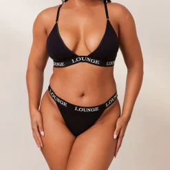 Bamboo Triangle Bra & Thong/Briefs Set - All Black