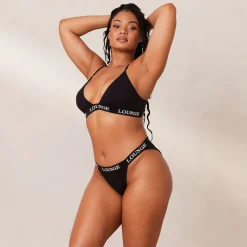 Bamboo Triangle Bra & Thong/Briefs Set - All Black