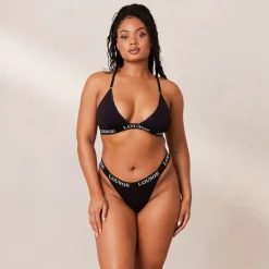 Bamboo Triangle Bra & Thong/Briefs Set - All Black