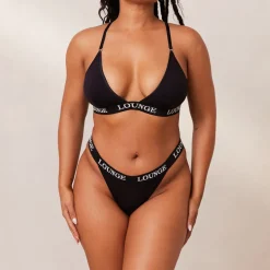 Bamboo Triangle Bra & Thong/Briefs Set - All Black