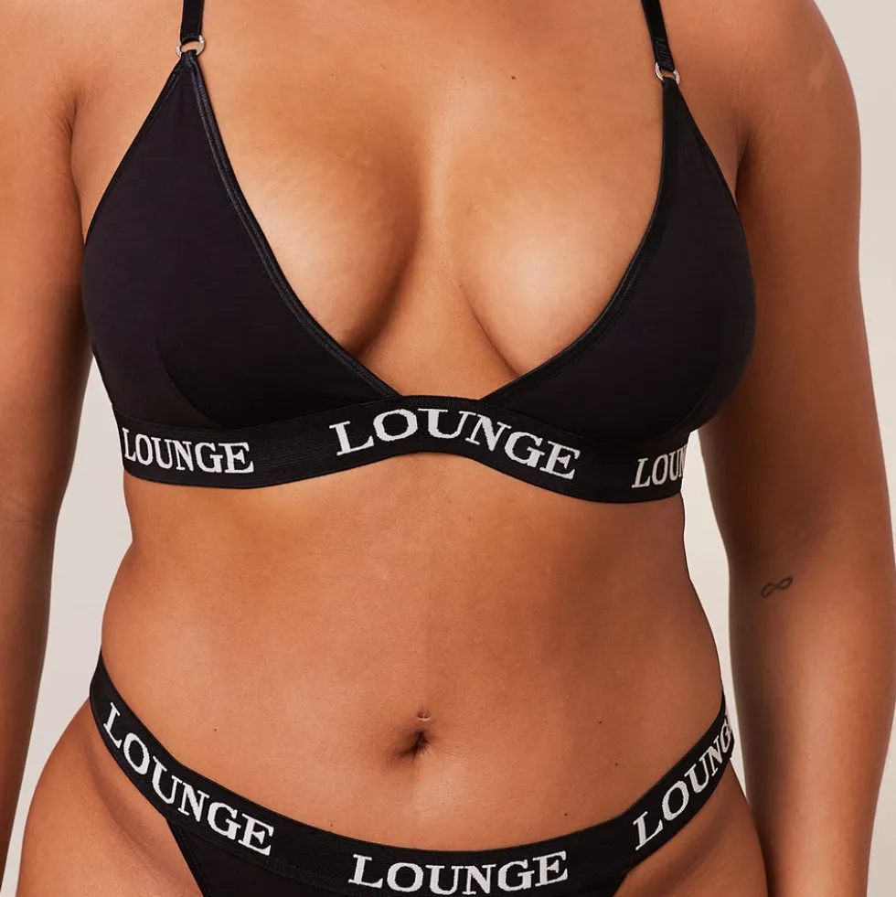 Bamboo Triangle Bra & Thong/Briefs Set - All Black
