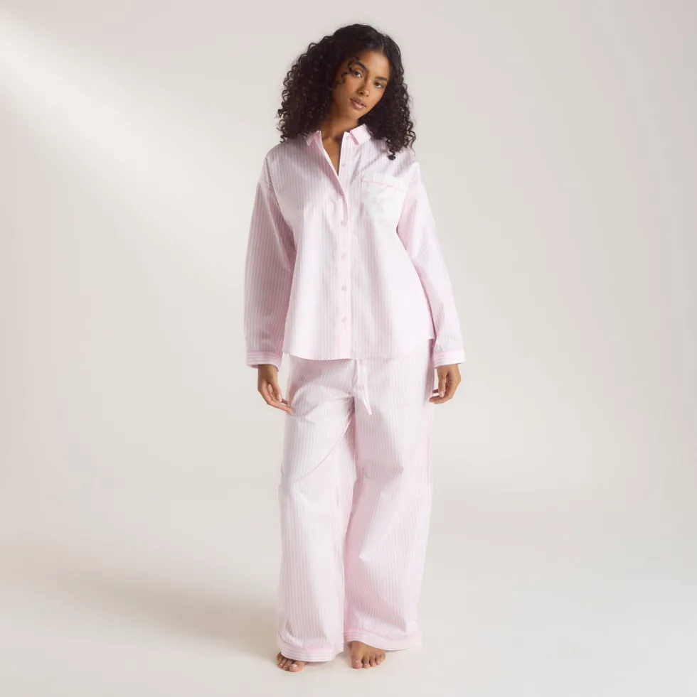 Bloom & Stripe Pajama Shirt - Pink