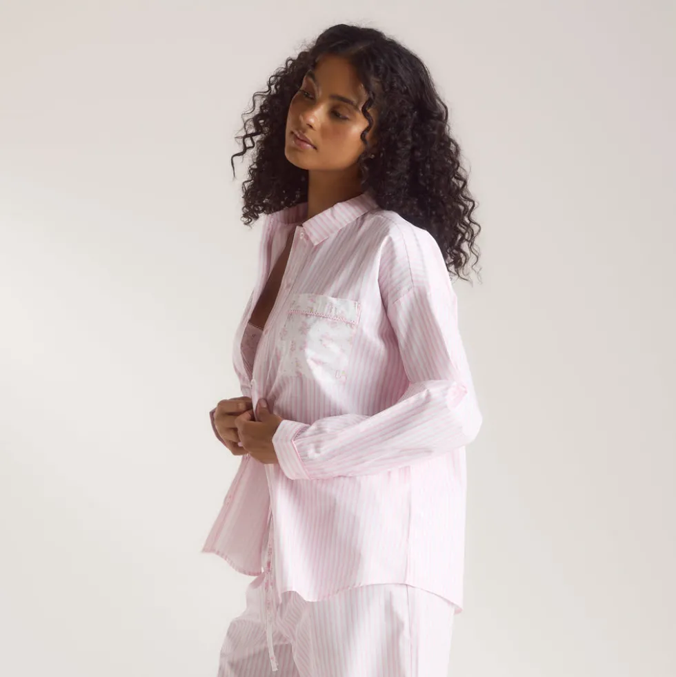 Bloom & Stripe Pajama Shirt - Pink
