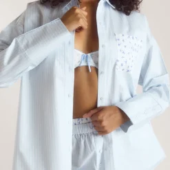 Bloom & Stripe Pyjama Shirt - Blue