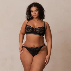 Blossom Balcony Bra & Thong Set - Black