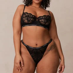 Blossom Balcony Bra & Thong Set - Black