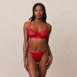 Blossom Balcony Bra & Thong Set - Maroon