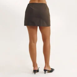 Button Detail Mini Skirt - Dark Brown