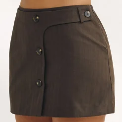 Button Detail Mini Skirt - Dark Brown