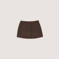 Button Detail Mini Skirt - Dark Brown