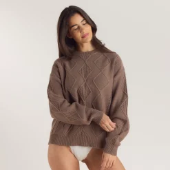 Cable-Knit Sweater - Brown