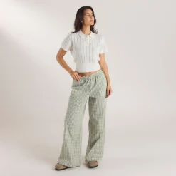 Check Cotton Pants - Green