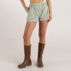 Check Cotton Shorts - Green