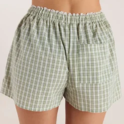 Check Cotton Shorts - Green