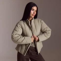 Cinched Puffer Coat - Thyme
