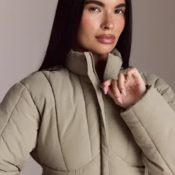 Cinched Puffer Coat - Thyme