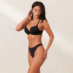 Comfort Push-Up T-shirt Bra & Thong Set - Black