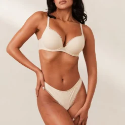 Comfort Push-Up T-shirt Bra & Thong Set - Latte