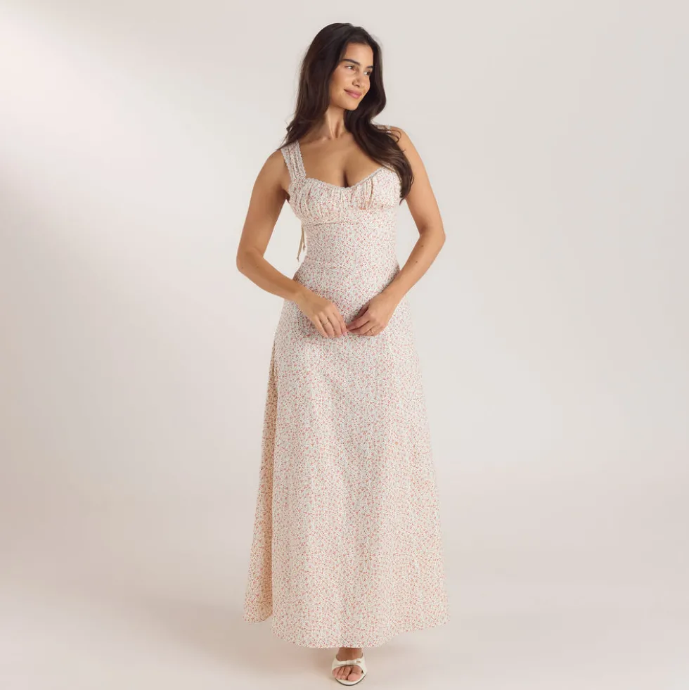 Corset Back Maxi Dress - Cream Floral