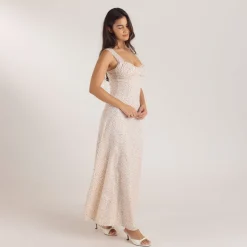 Corset Back Maxi Dress - Cream Floral