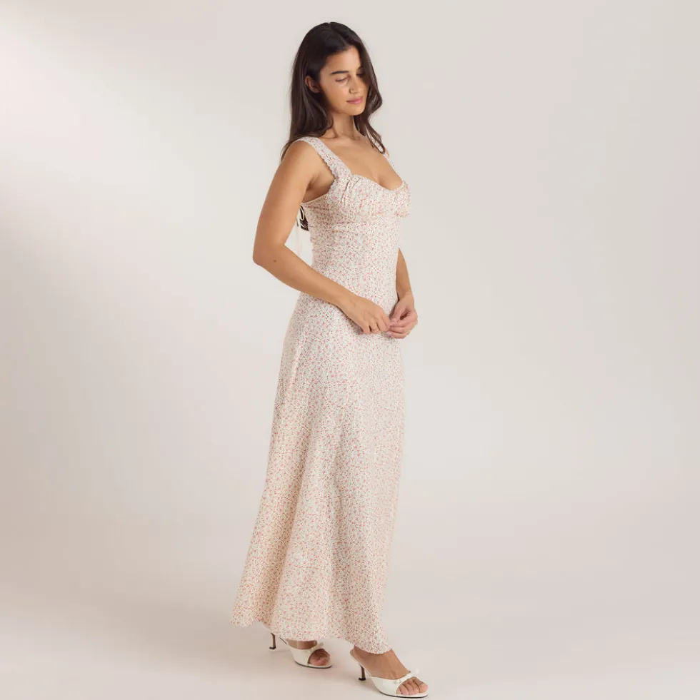 Corset Back Maxi Dress - Cream Floral