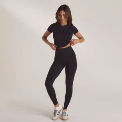 Cotton Blend Short Sleeve Top - Black