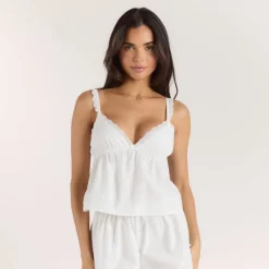 Cotton Cami Pajama Top - White