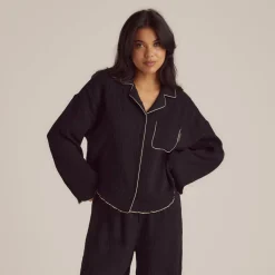 Crinkle Pajama Shirt - Black