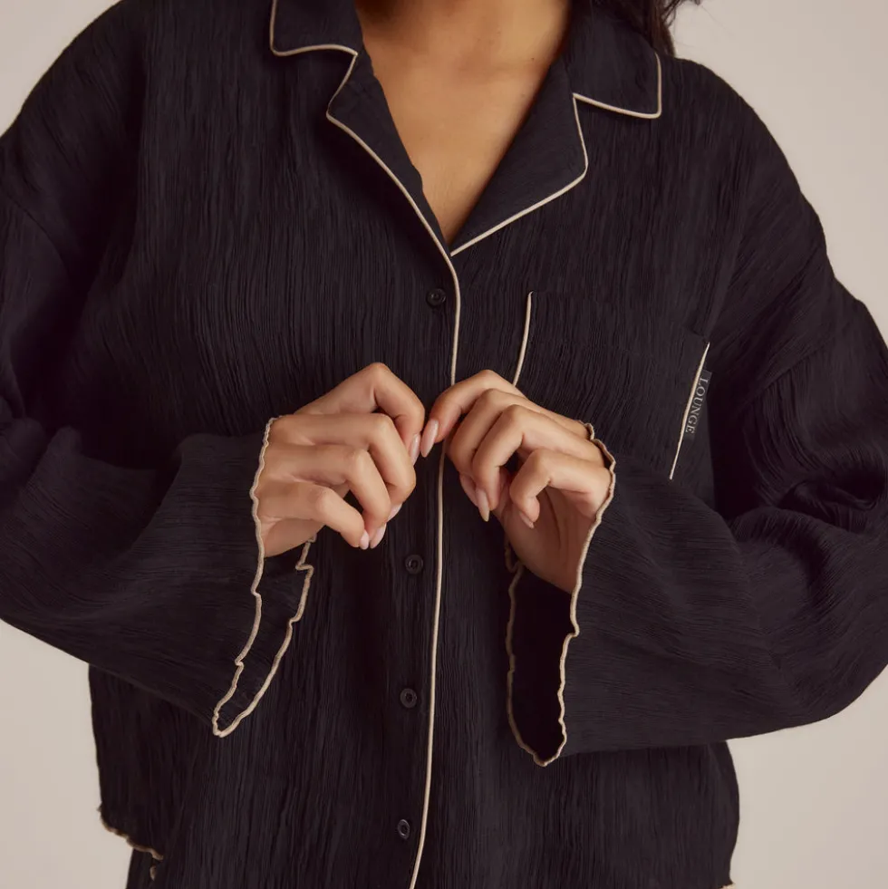 Crinkle Pajama Shirt - Black