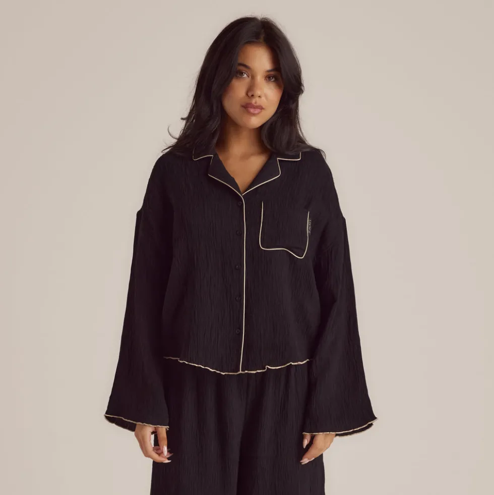 Crinkle Pajama Shirt - Black