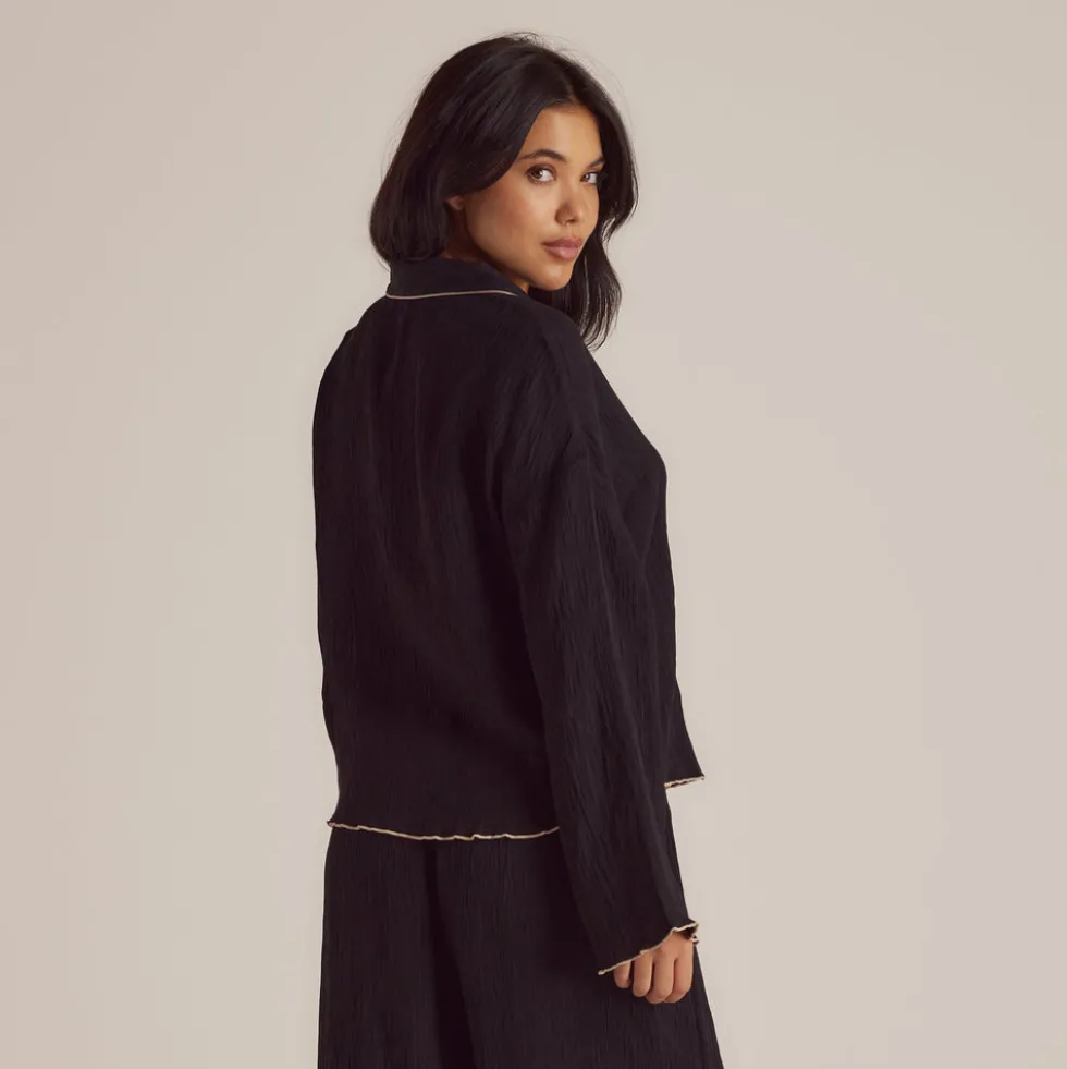 Crinkle Pajama Shirt - Black