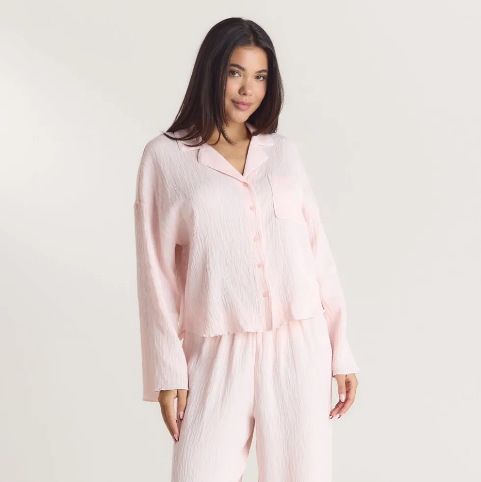 Crinkle Pajama Shirt - Pink