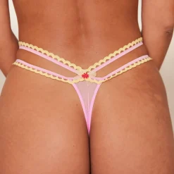 Daisy Embroidered Balcony Bra & Thong/Briefs Set - Pink