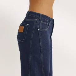 Dipped-Waist Wide-Leg Jeans - Indigo Blue