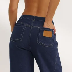 Dipped-Waist Wide-Leg Jeans - Indigo Blue