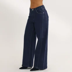 Dipped-Waist Wide-Leg Jeans - Indigo Blue