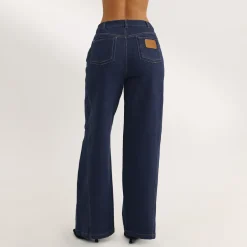Dipped-Waist Wide-Leg Jeans - Indigo Blue