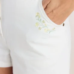 Embroidered Denim Shorts - White