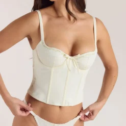 Embroidered Floral Corset Top - Buttercream
