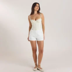 Embroidered Floral Corset Top - Buttercream