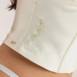 Embroidered Floral Corset Top - Buttercream