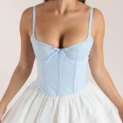 Embroidered Floral Corset Top - Blue