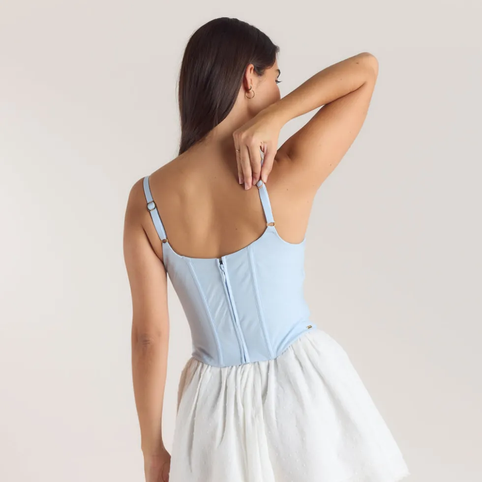 Embroidered Floral Corset Top - Blue