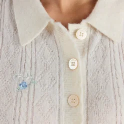 Embroidered Knitted Top - Cream