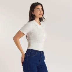 Embroidered Knitted Top - Cream