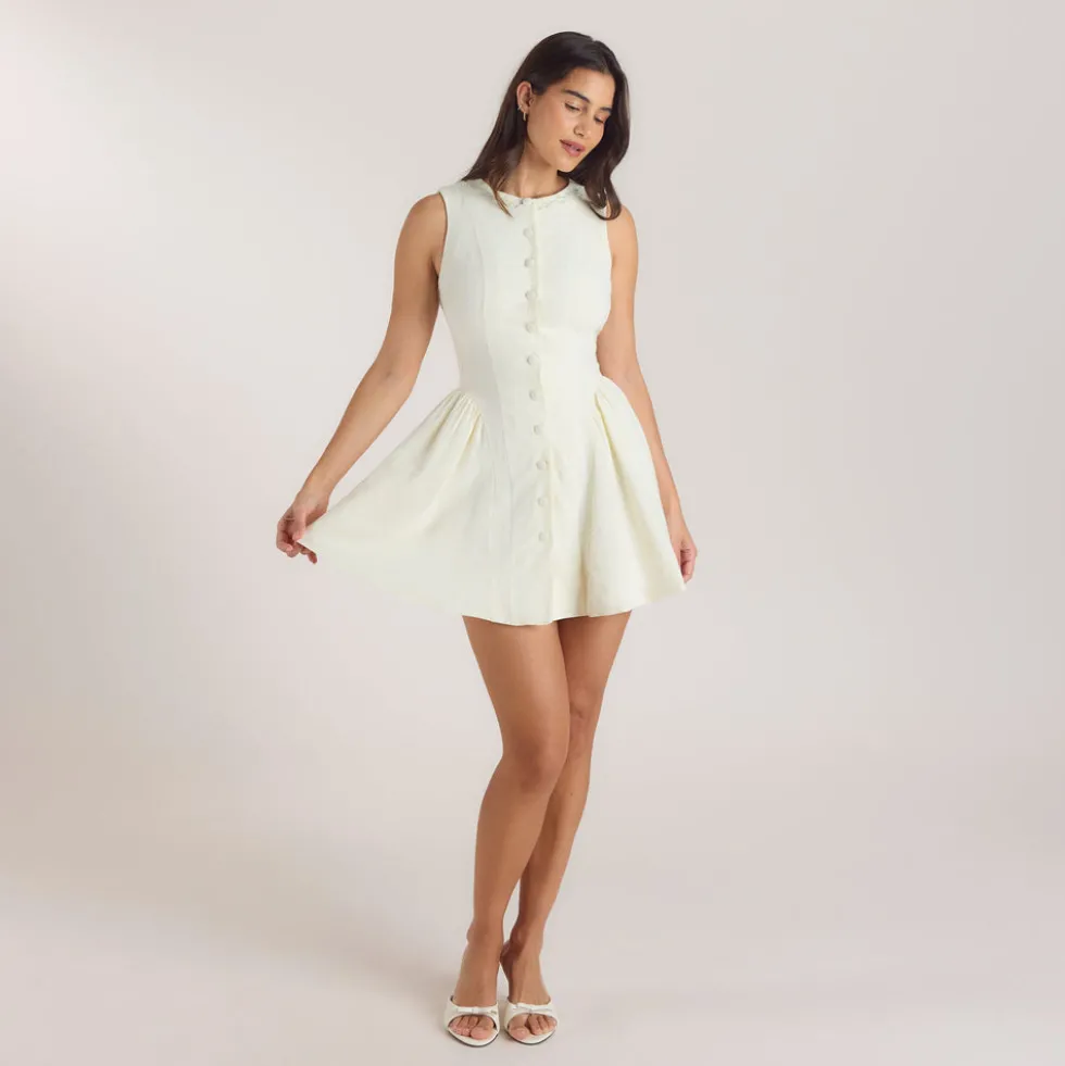 Embroidered Mini Dress - Cream