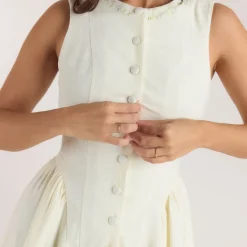 Embroidered Mini Dress - Cream